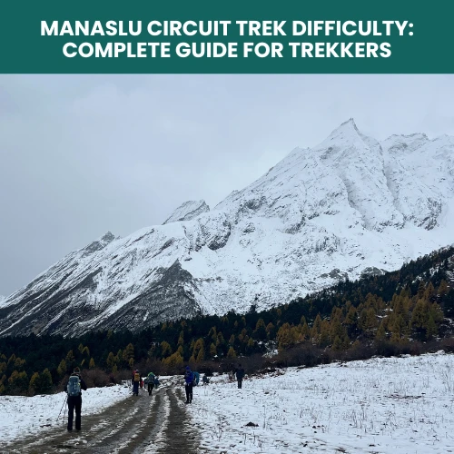 Trekkers climbing uphill demonstrating Manaslu Circuit Trek difficulty level