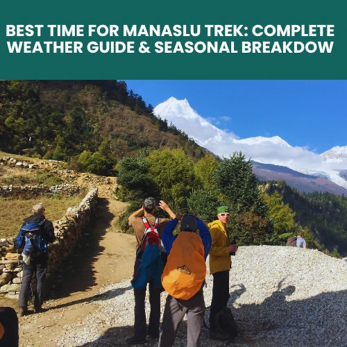 Trekkers walking on dry and stable autumn trail in Manaslu Circuit Trek