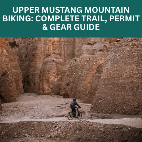 Mountain biker riding through the dramatic landscape of Upper Mustang, Nepal
