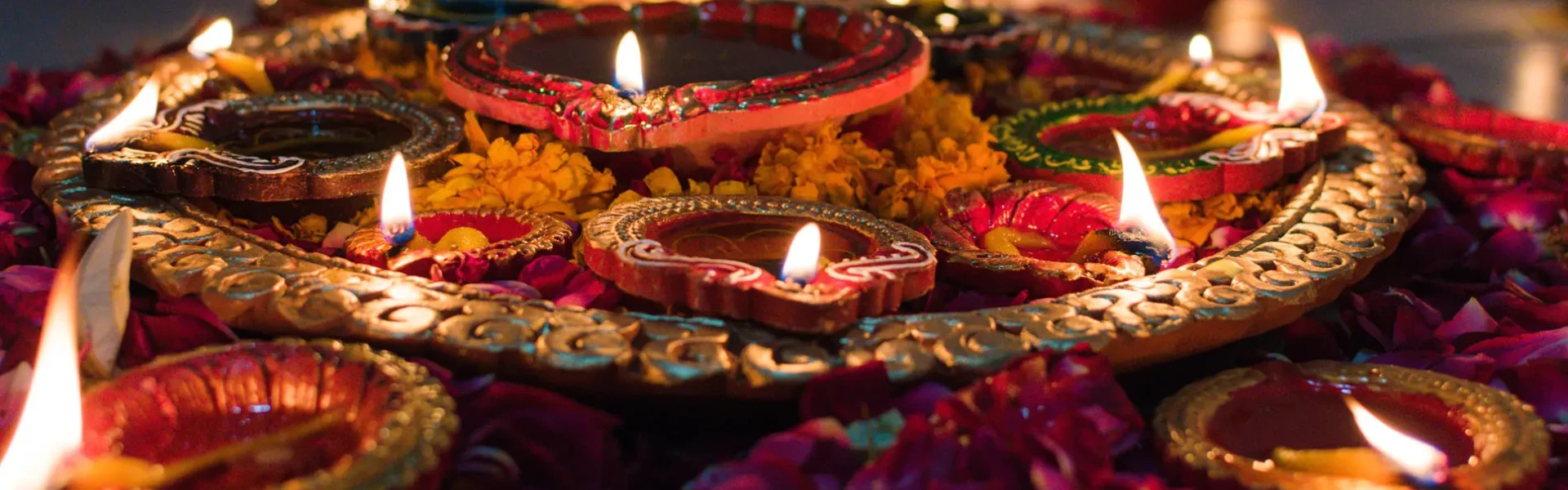 Colorful decorations and oil lamps lighting up homes during the Tihar Festival in Nepal