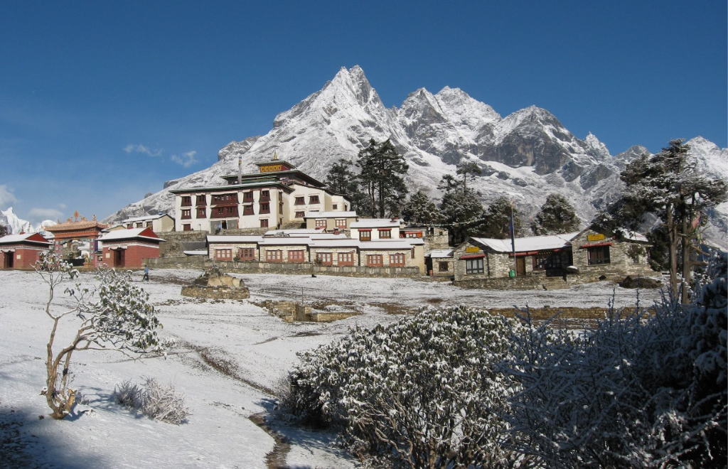 Tengboche monastery in winter where mani rimdu festival is held.