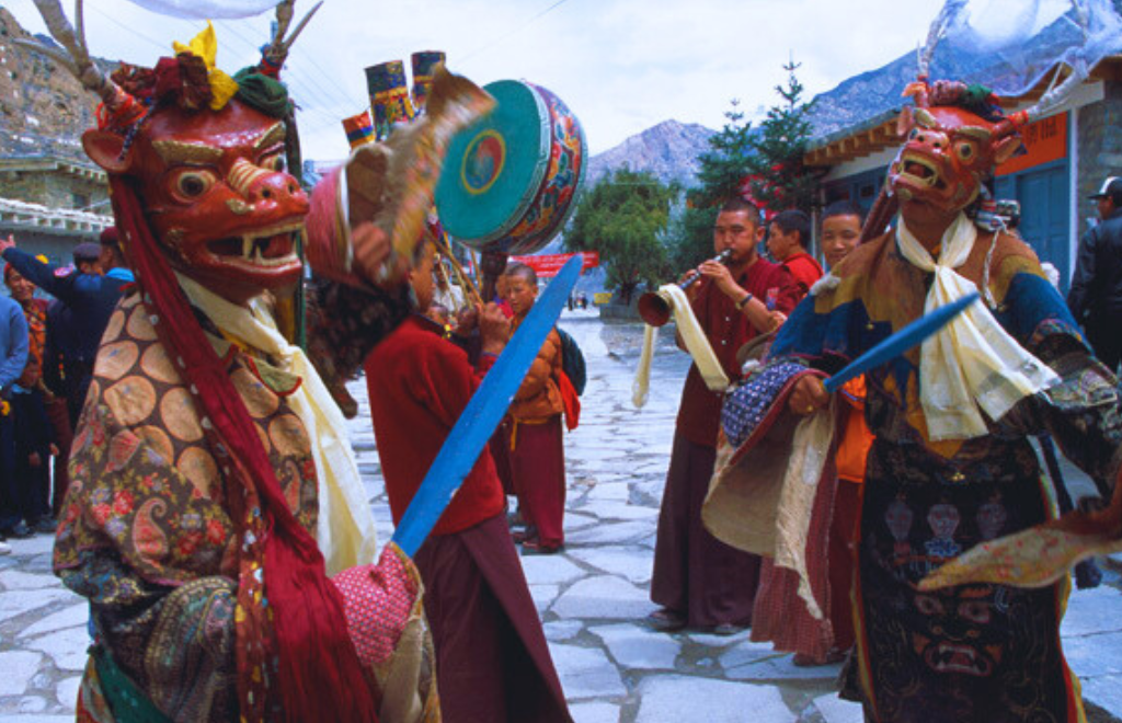 Lamas Dancing at the mani rimdu festival in nepal