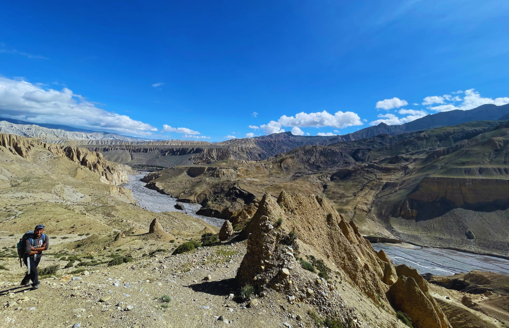 Colorful cliffs and ancient monasteries of Lo Manthang village during Upper Mustang trek, Nepal