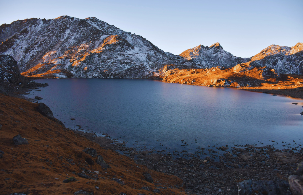 sacred Gosaikunda Lake surrounded by rugged Himalayan landscape, Nepal