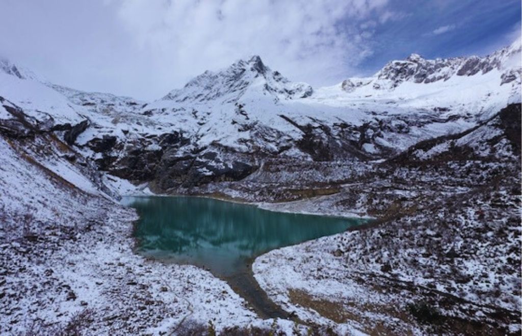Birendra lake in peak winter during the manaslu circuit trek