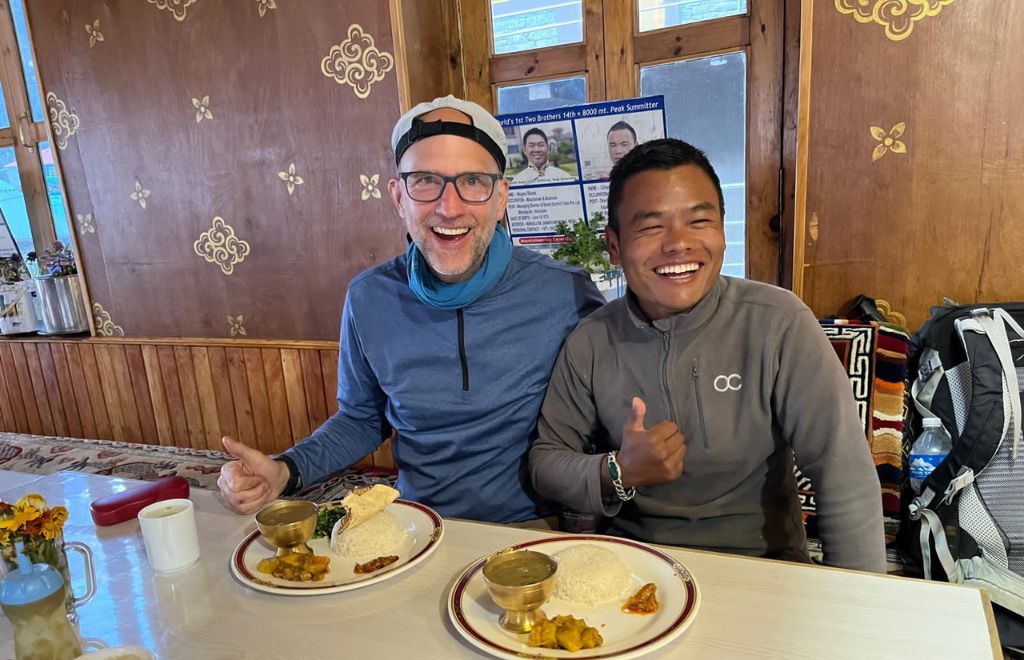 Traditional Nepali dal bhat served at a teahouse on the Manaslu Circuit Trek