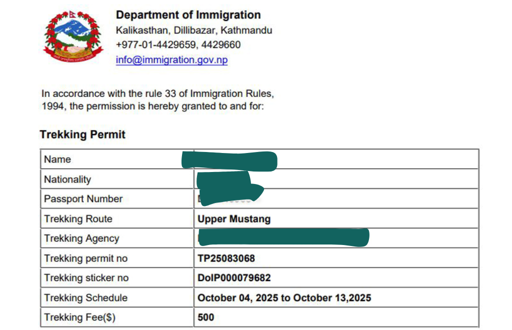 permit of upper mustang in Restricted Area Trekking Permits Nepal